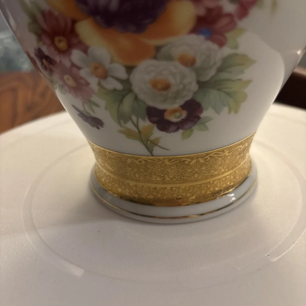 Vintage Apulum Alba luia Romainian Porcelain Vase Dresden Floral Gold Trim 1970